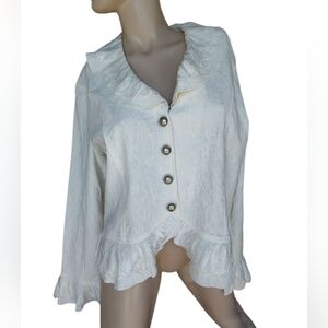 Papillon Top Women XL Cream Embroidered Boho Ruffle Romantic Cottagecore Shirt